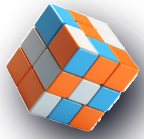 Rubik's Cube 3d icon in an orange and light blue shades for a web design and development agency