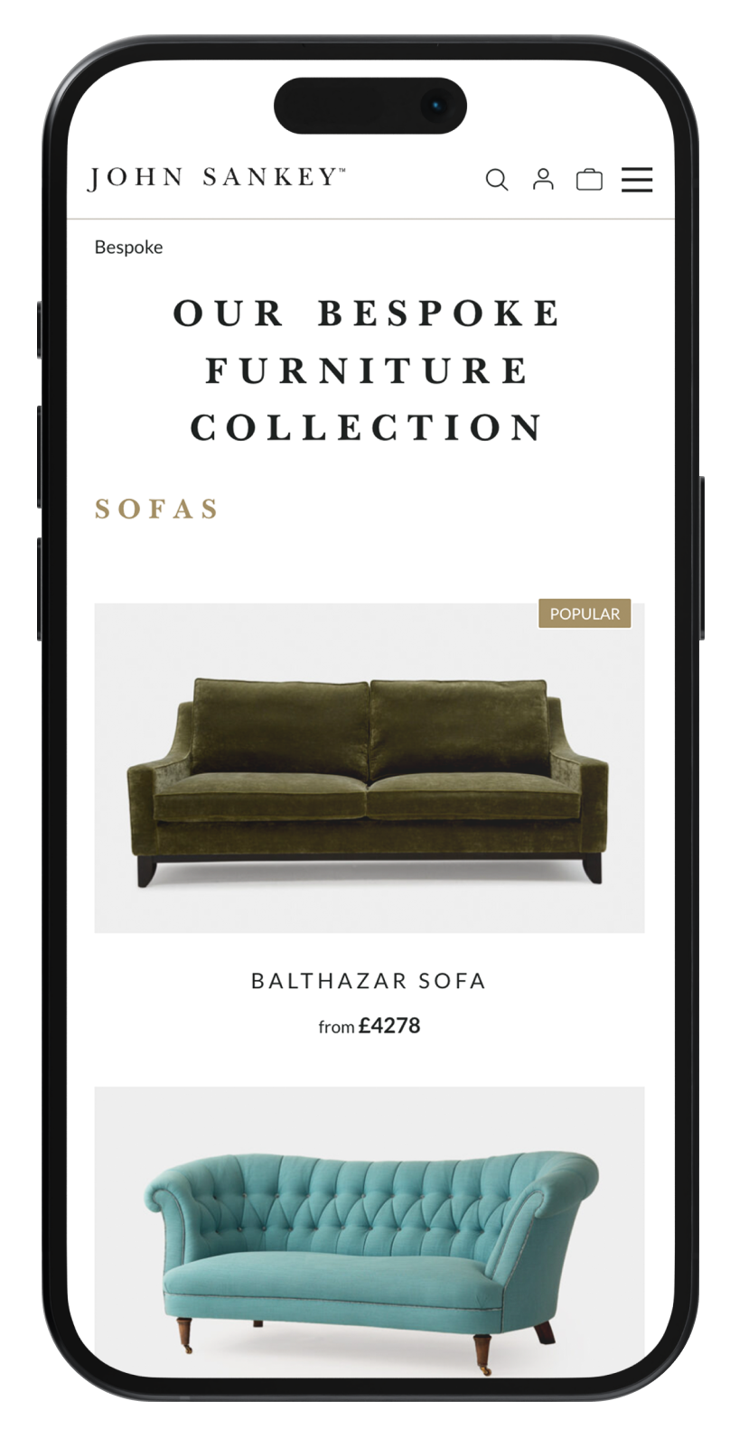 John Sankey mobile website mockup