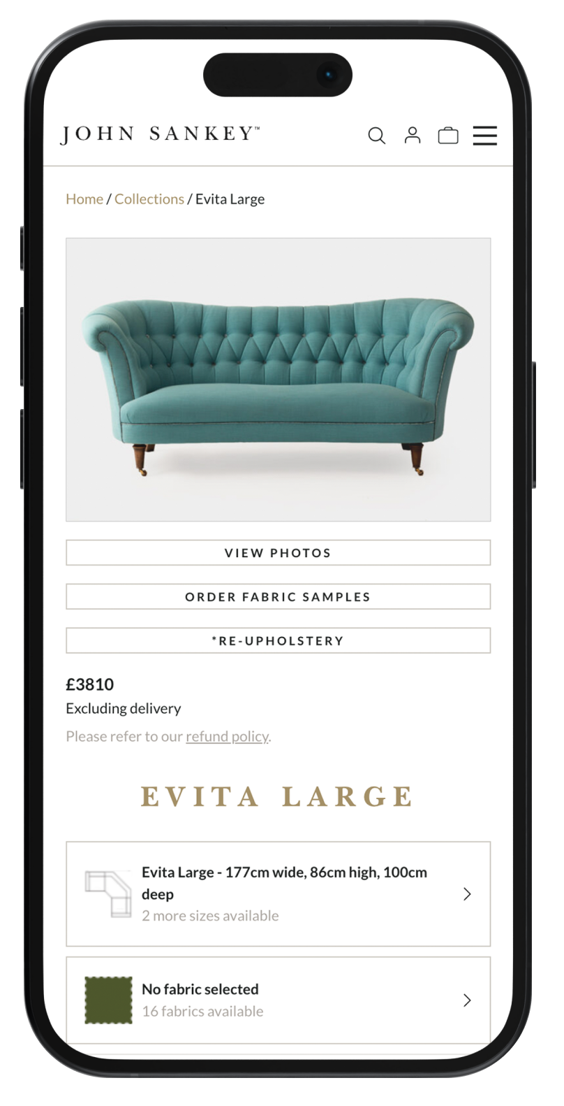 John Sankey mobile website mockup