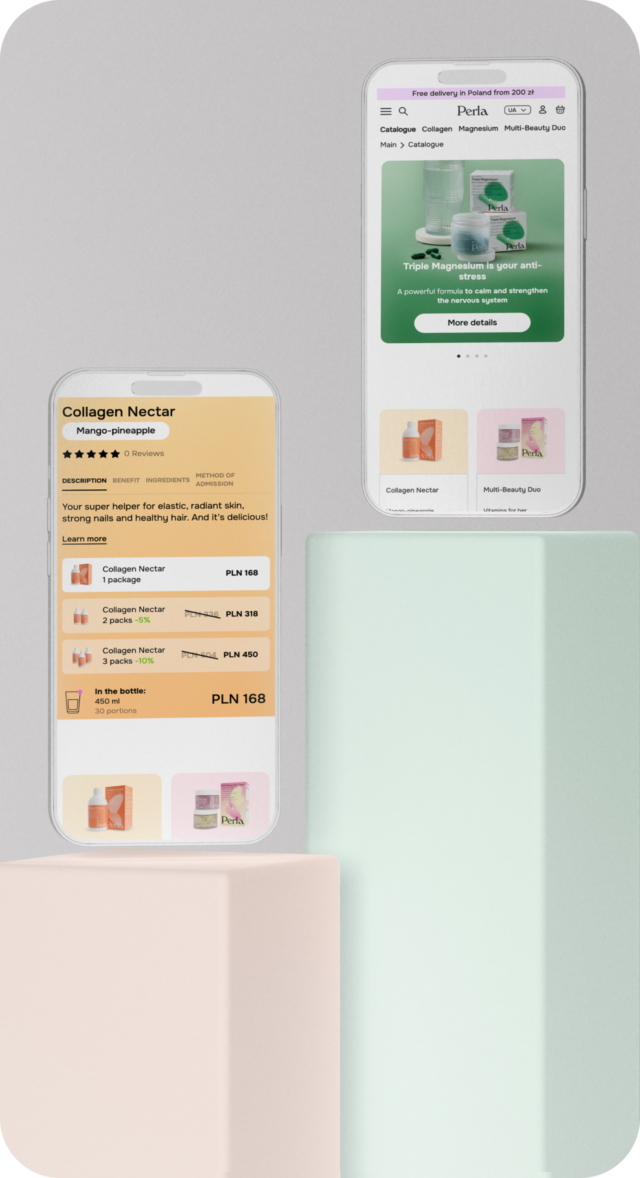 Perla Helsa mobile website mockups