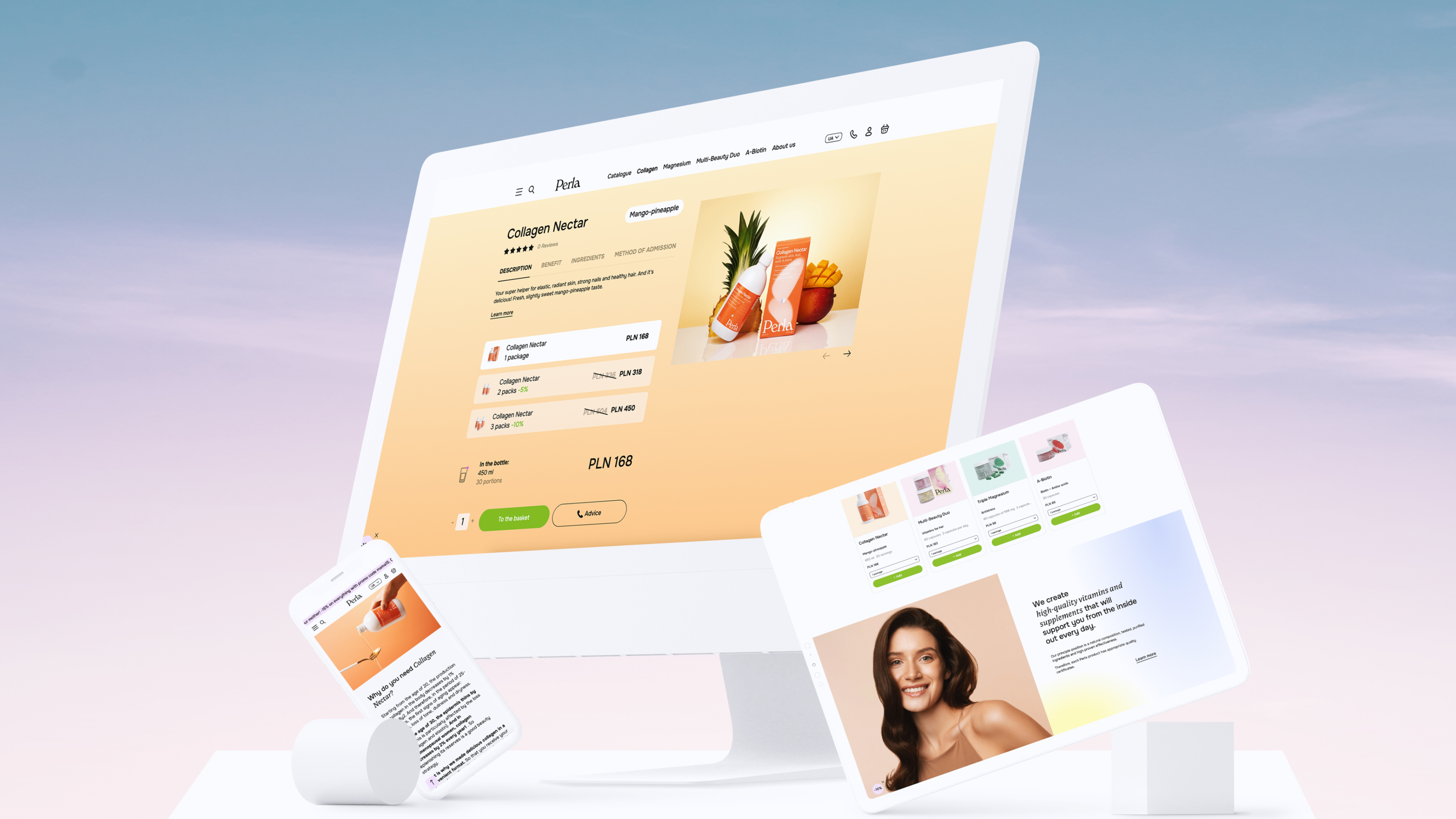 Skincare brand website mockups