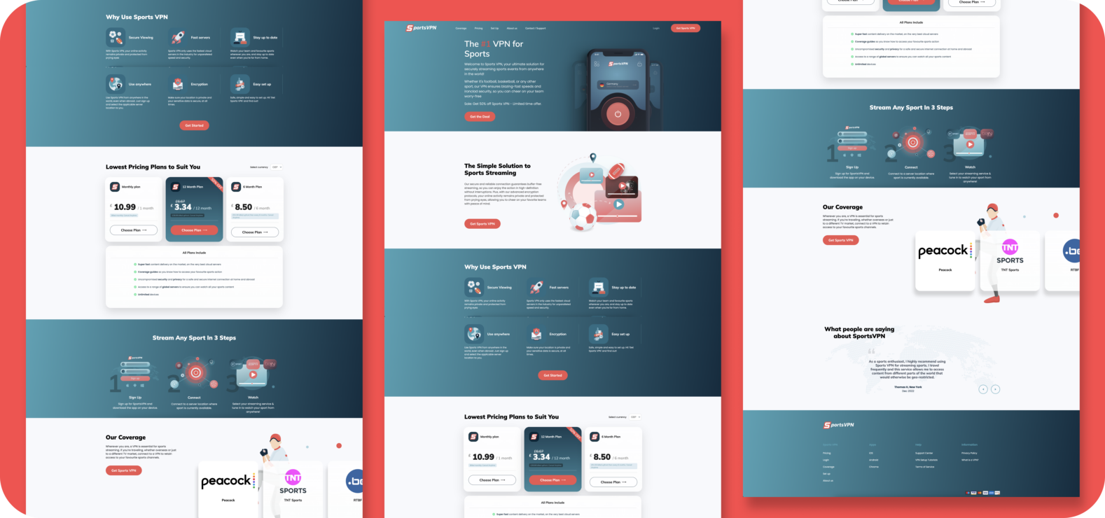 Sports website desktop mockups
