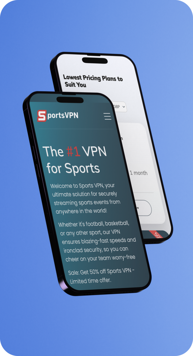 SportsVPN mobile website mockups