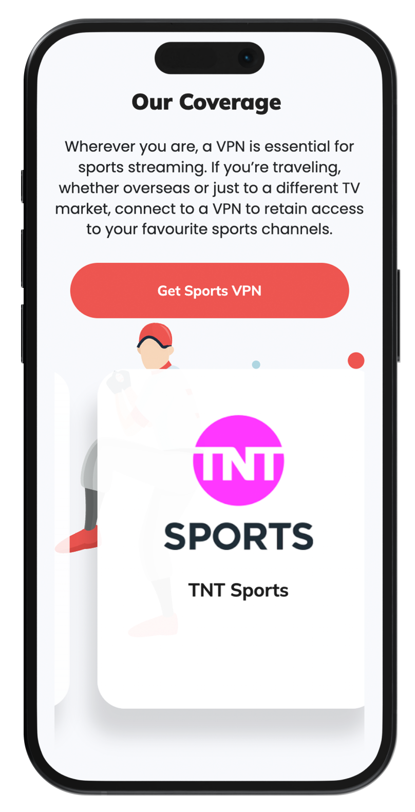 SportsVPN mobile website mockup