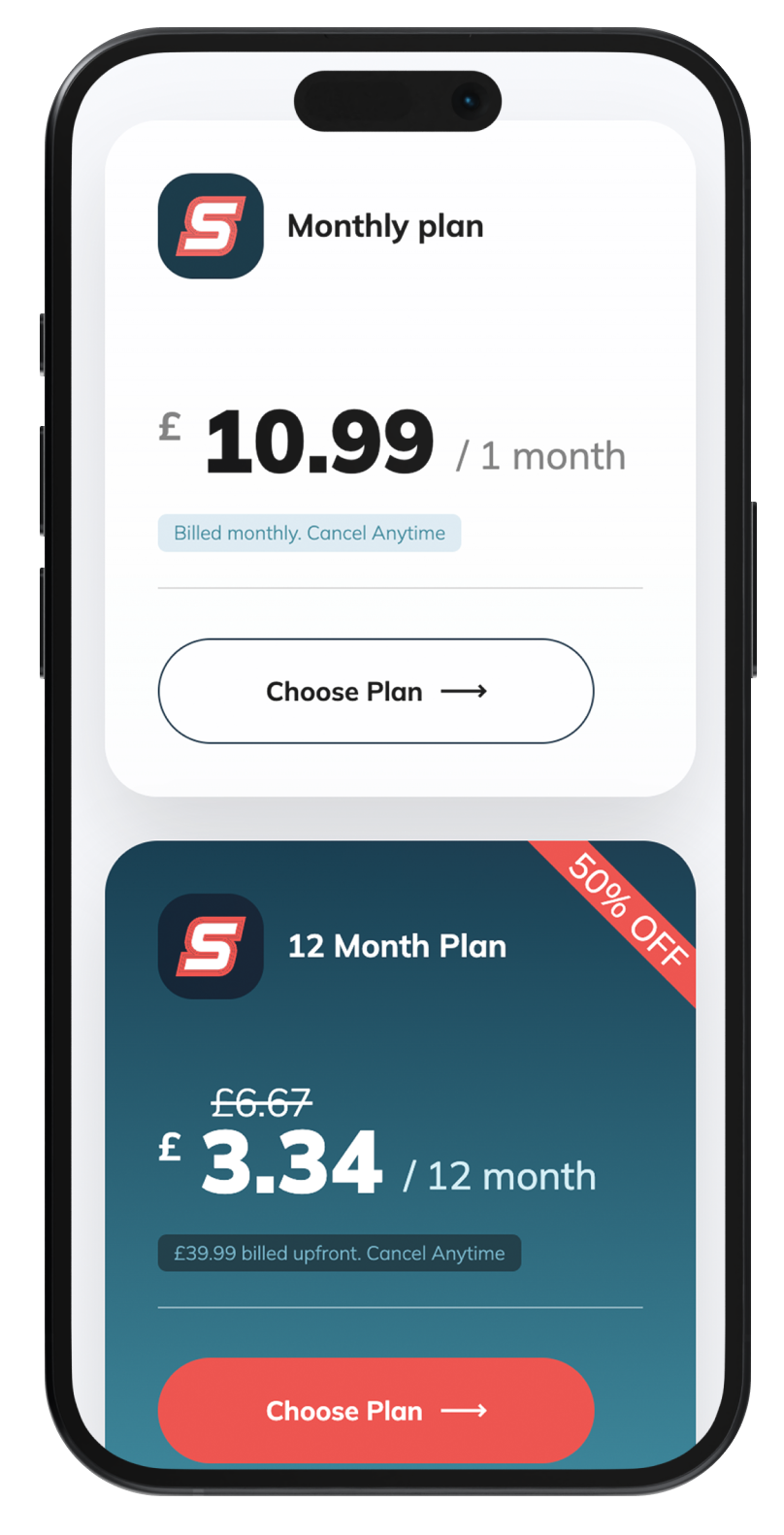 Subscription plans mobile website mockup