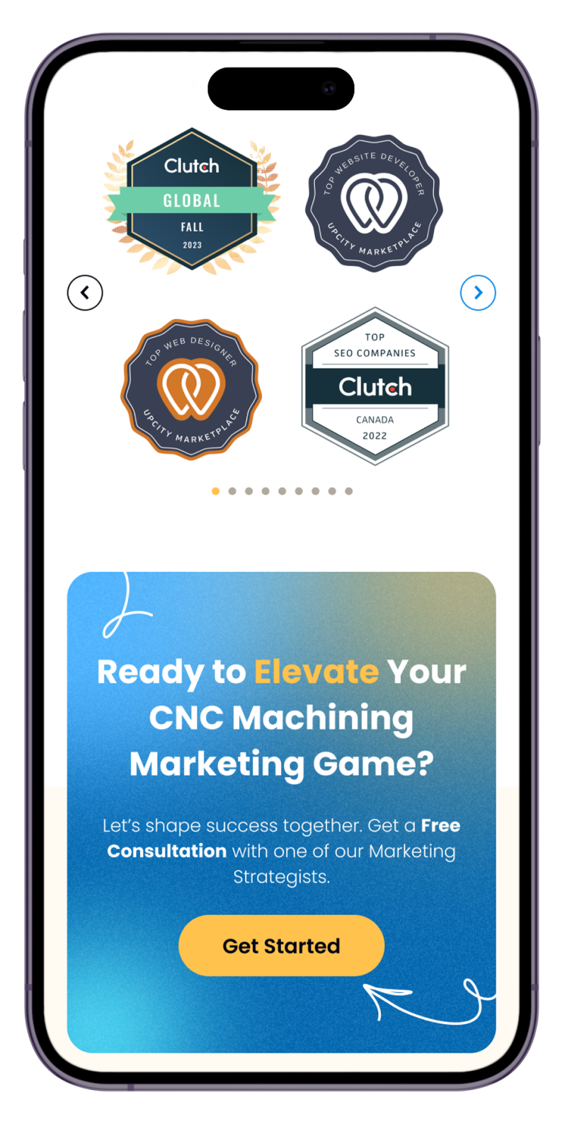 Company awards mobile website mockup