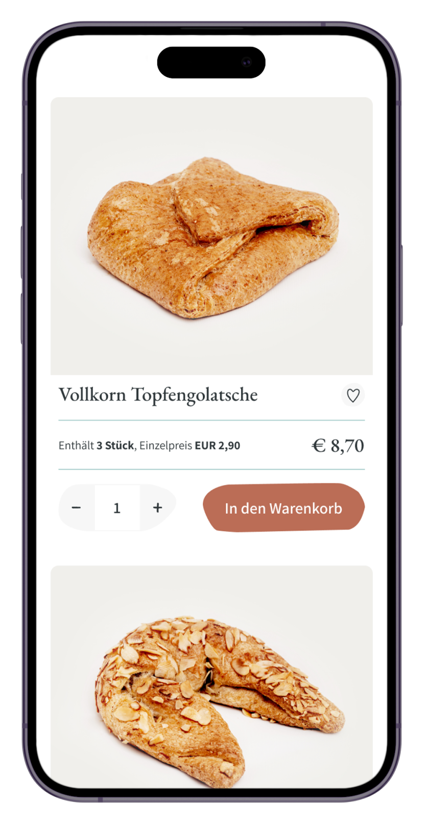 Product card mobile website mockup