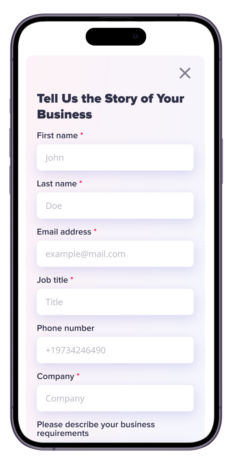 Contact us section mobile website design