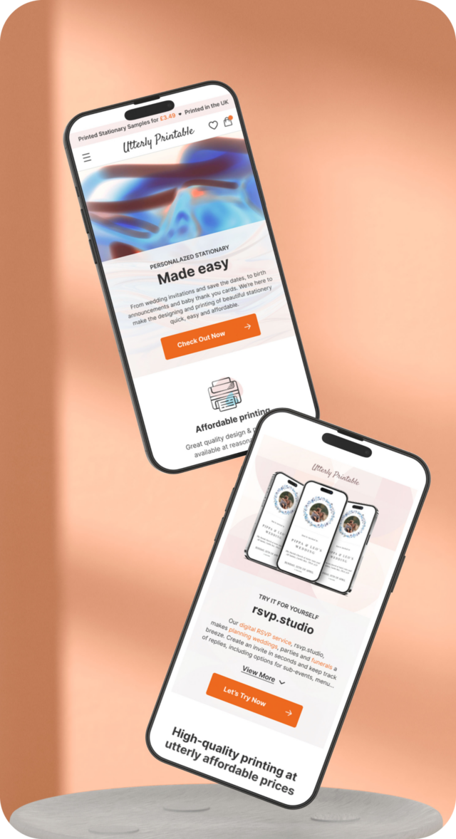 Utterly Printable mobile website mockup