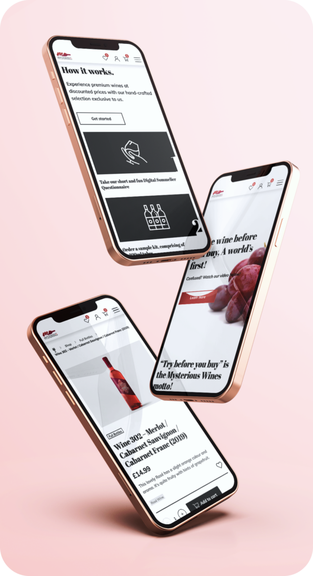Mysterious Wines mobile website mockups