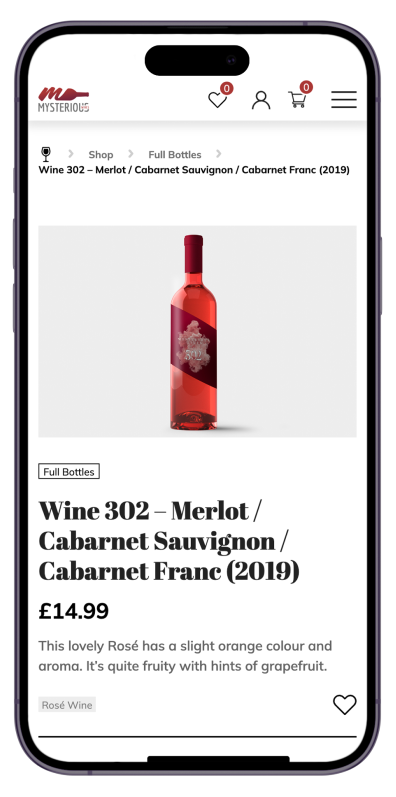 Wine shop websote product card design