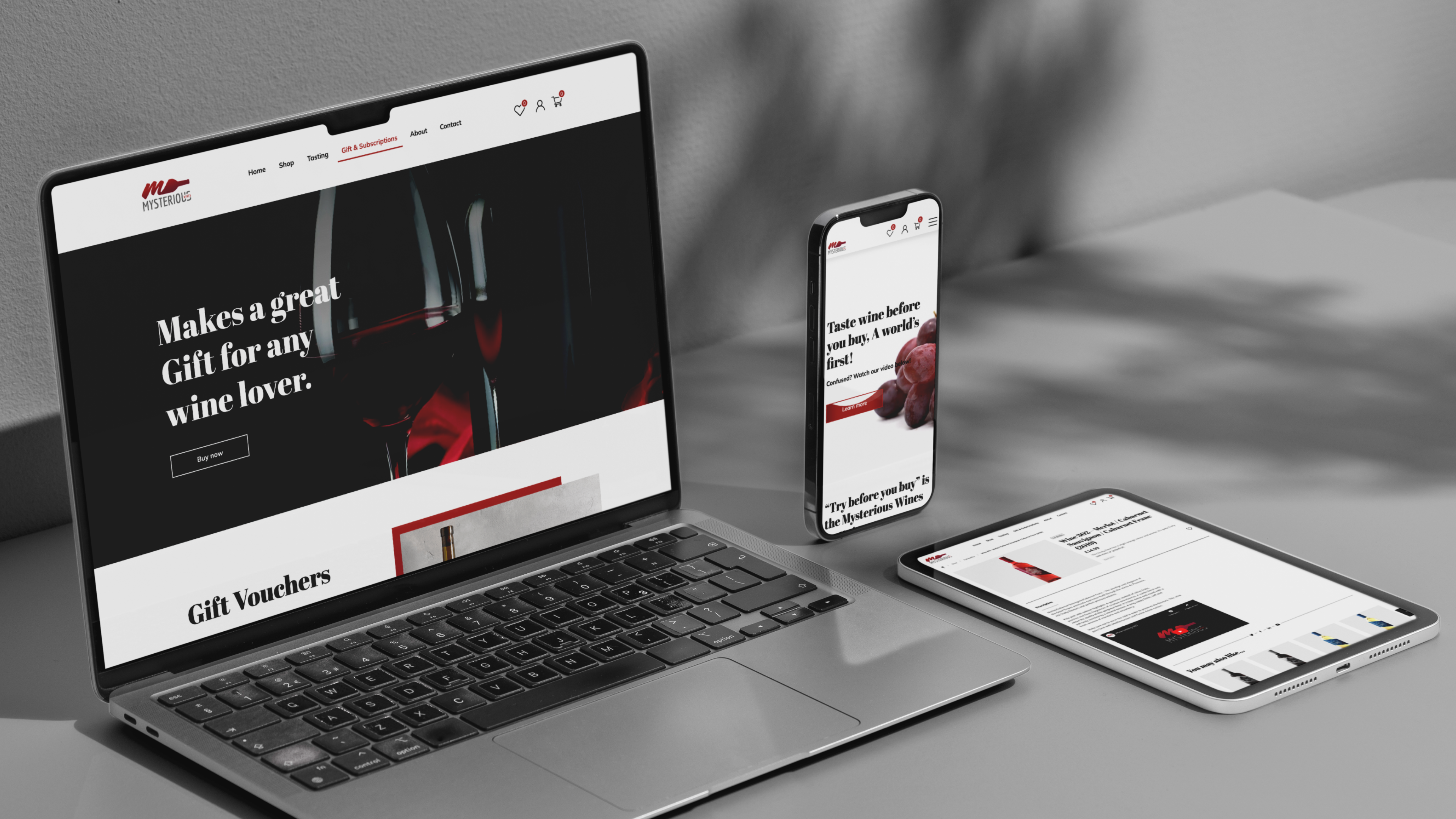 Mysterious Wines website mockups