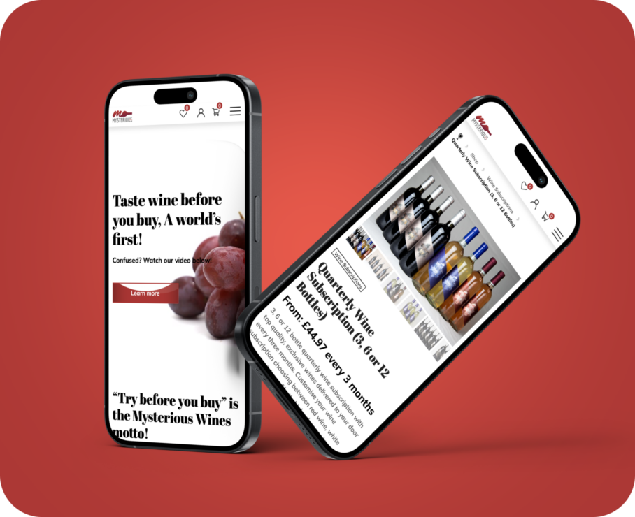 Mysterious Wines mobile website mockups