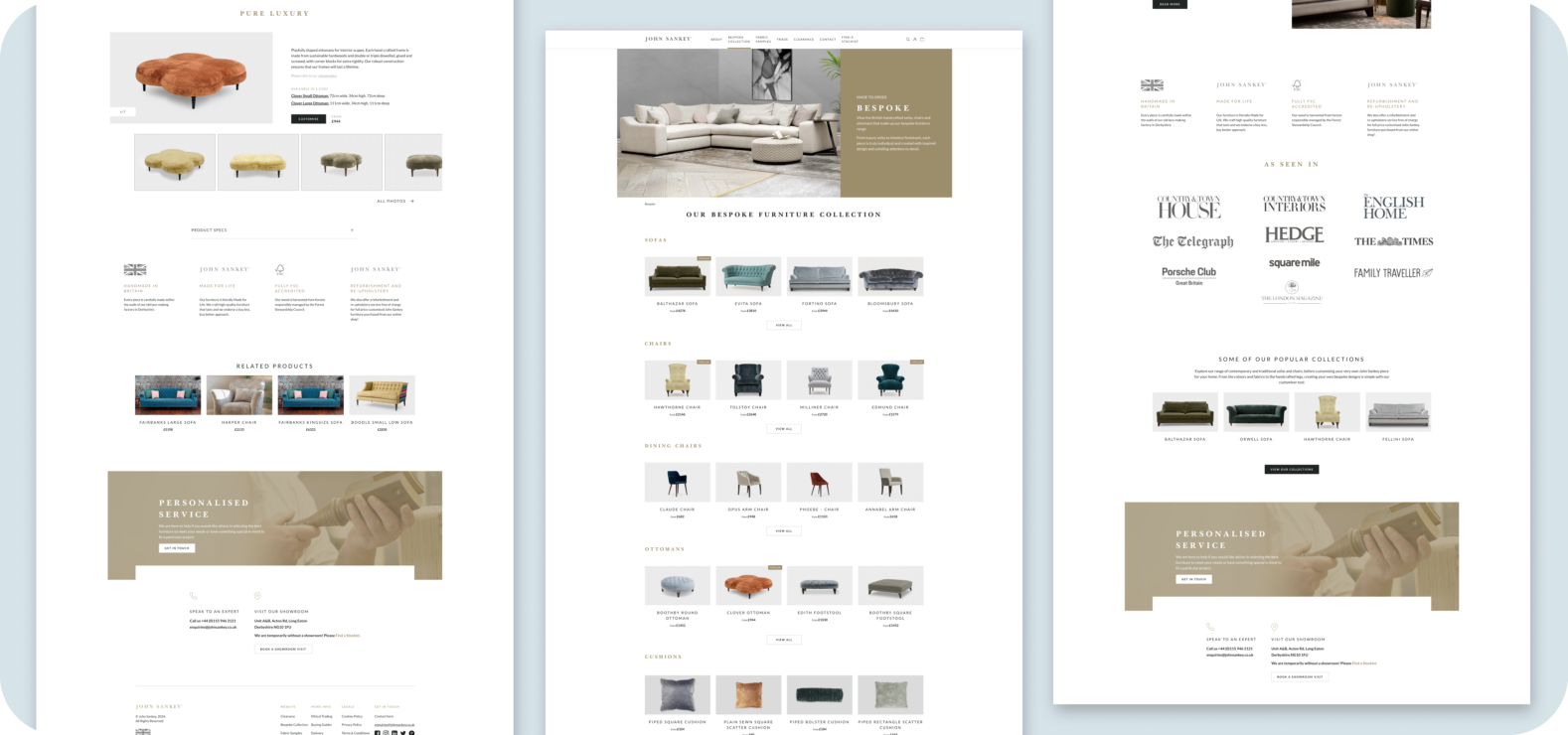 Furniture brand desktop website mockups