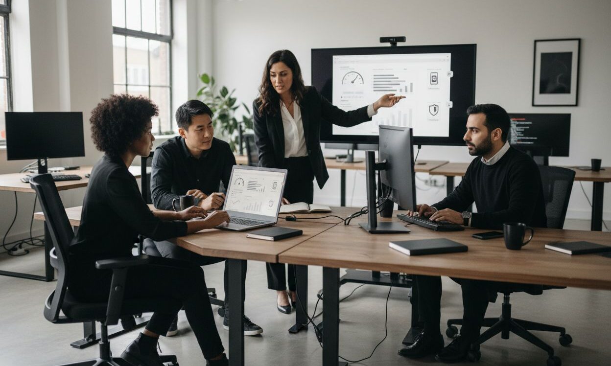 website maintenance, digital teamwork, modern office